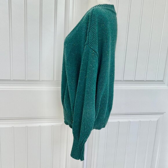 Abound Nordstrom Chunky Knit Color Fleck Emerald Green V-Neck Ribbed Hem Sweater - Picture 7 of 10